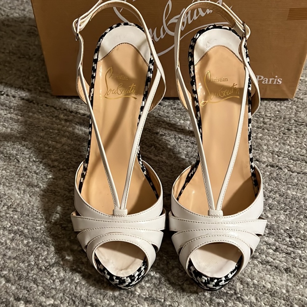 Authentic Christian Louboutin Activa white leather chevreau open toe hee… - Picture 3 of 12